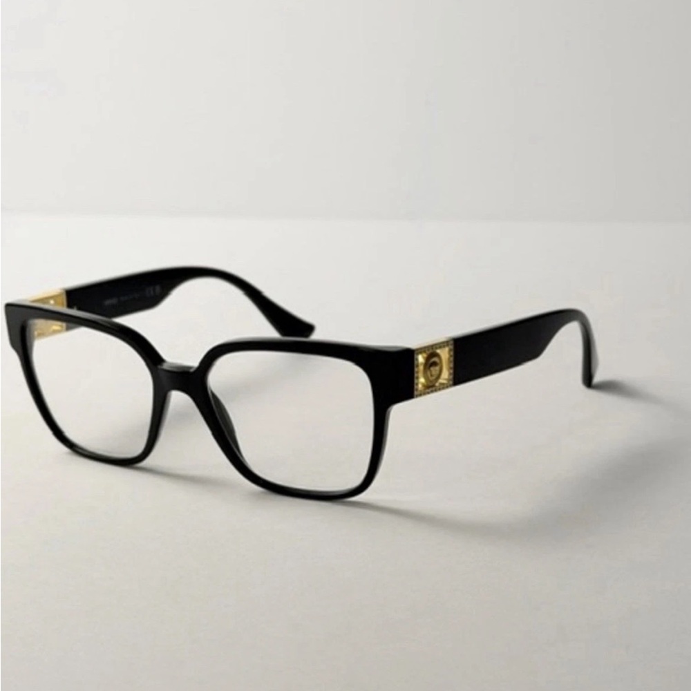 Versace Mod 3329-9 GB1 Black Square Frame Eyeglasses with Gold New Authentic